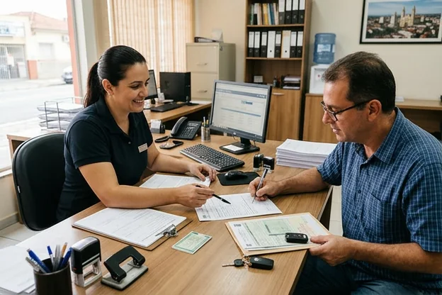 Profissional ajudando no processo de transferência de veículo em Taubaté.